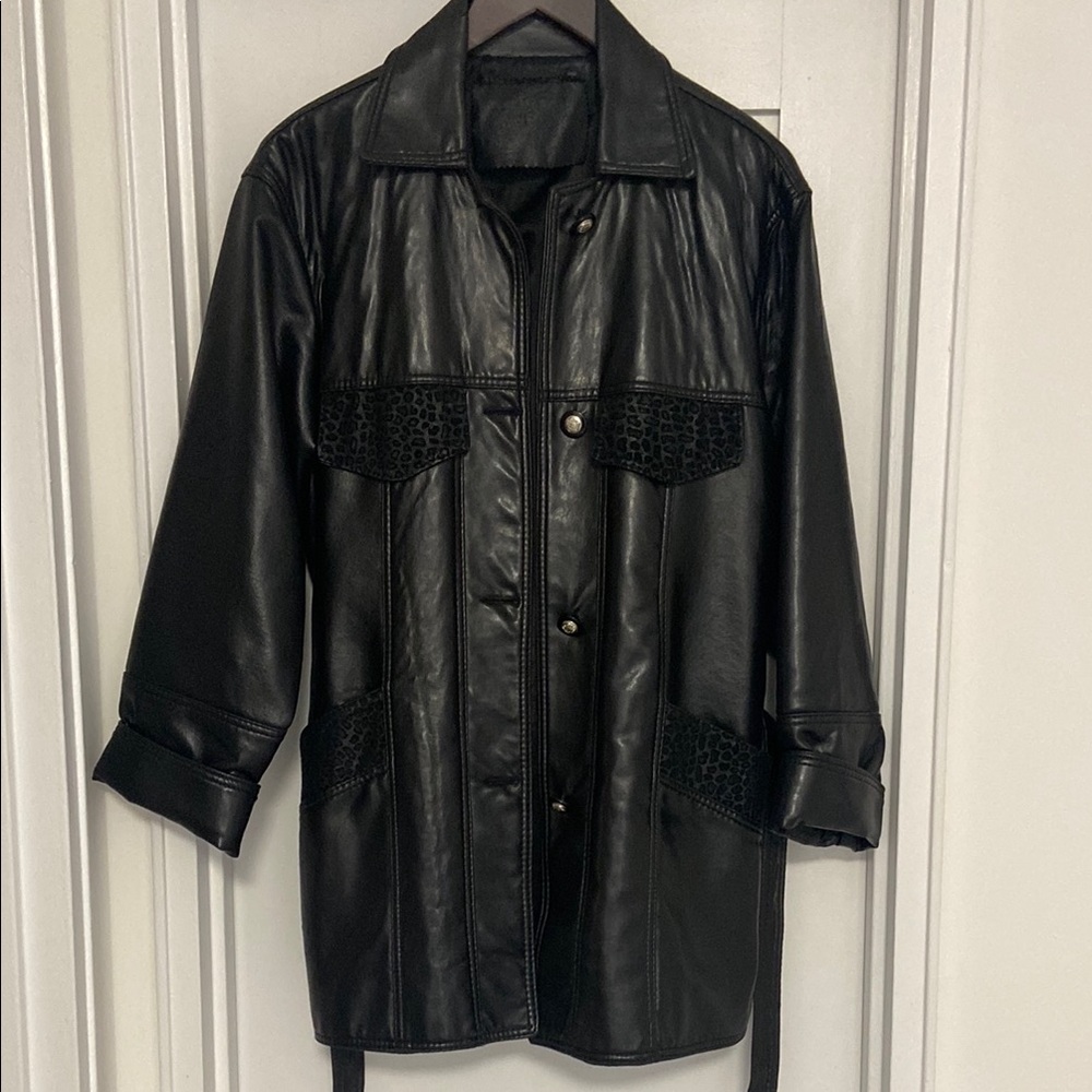 VTG Leather Button Front Jacket with Tie Waist